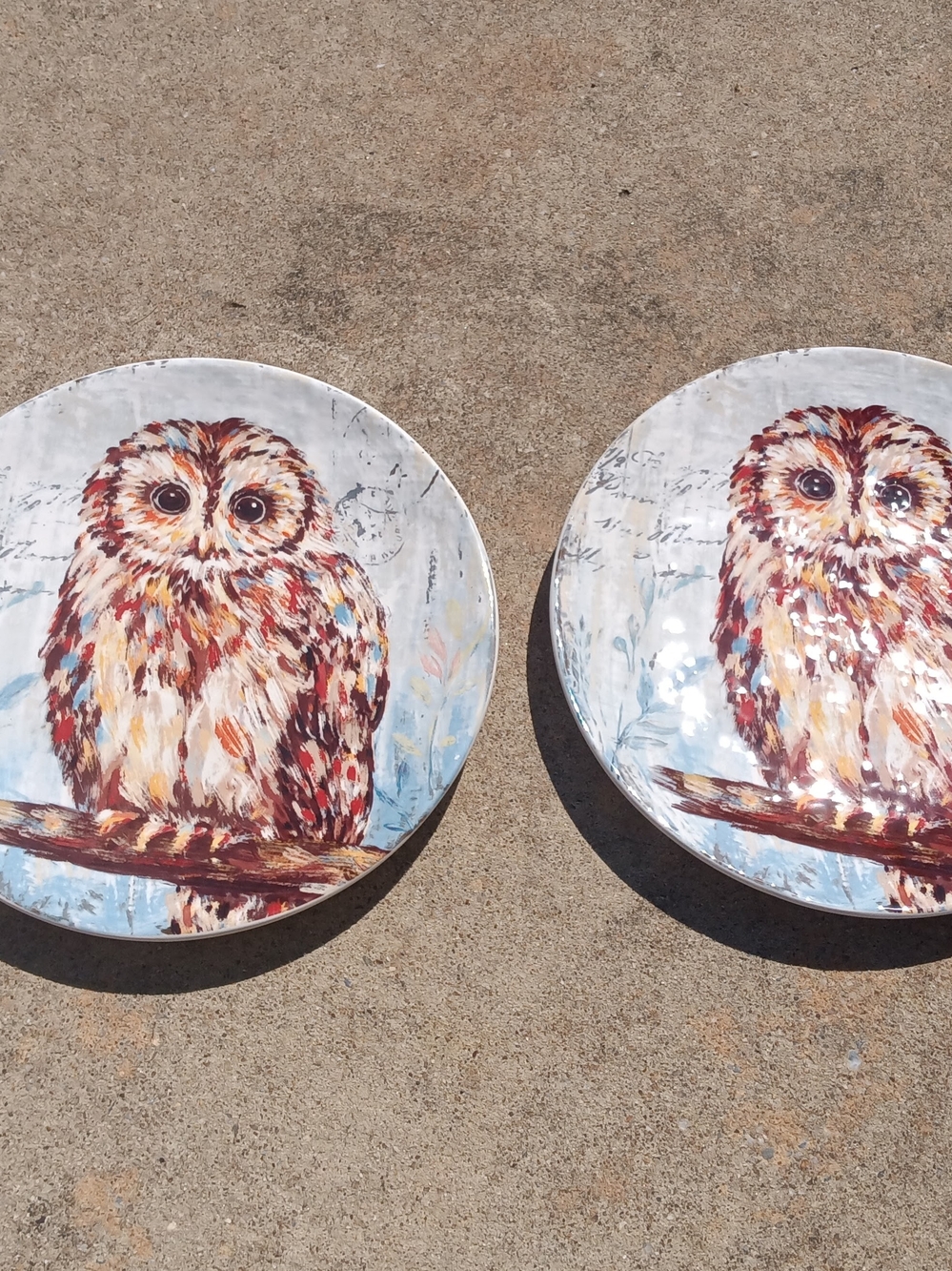 Pier 1 Owl Dinnerware Plates - Brown, Cream, Blue Accents